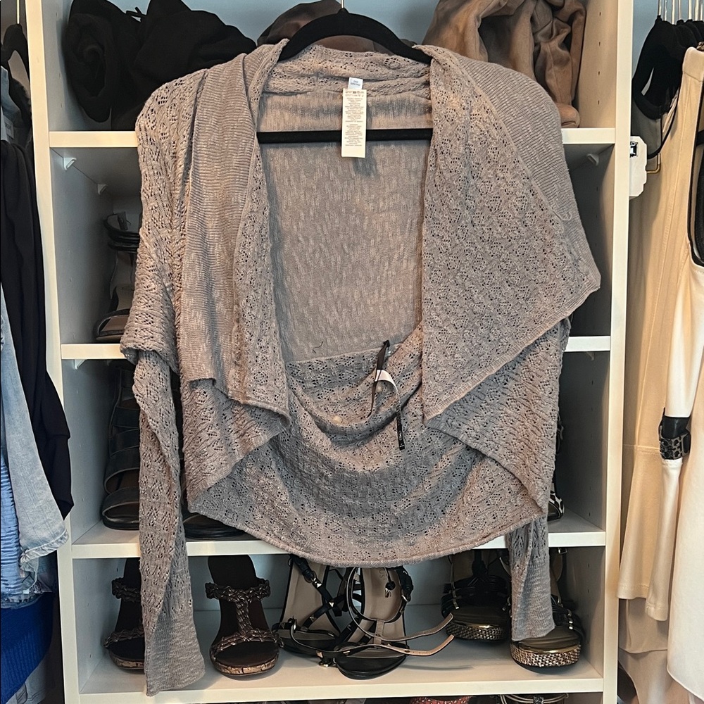 Kensie Textured Gray Open-Front Sweater